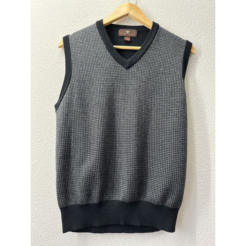 Toscano Men's Merino Wool Blend Two Tone Houndstooth Sweater Vest Medium
